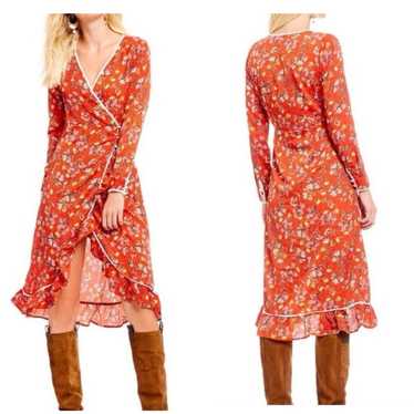 FREE PEOPLE Red Floral Covent Wrap Garden Floral D