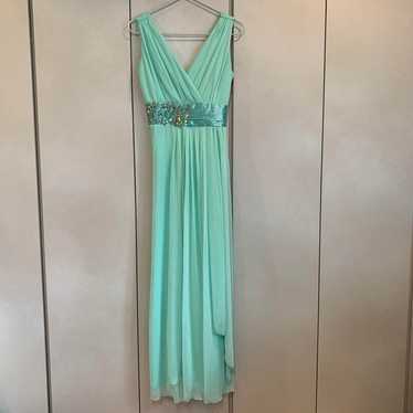 Mint green V-neck chiffon dress with bead embelli… - image 1