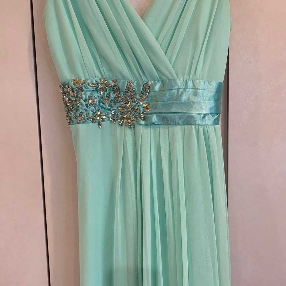 Mint green V-neck chiffon dress with bead embelli… - image 3