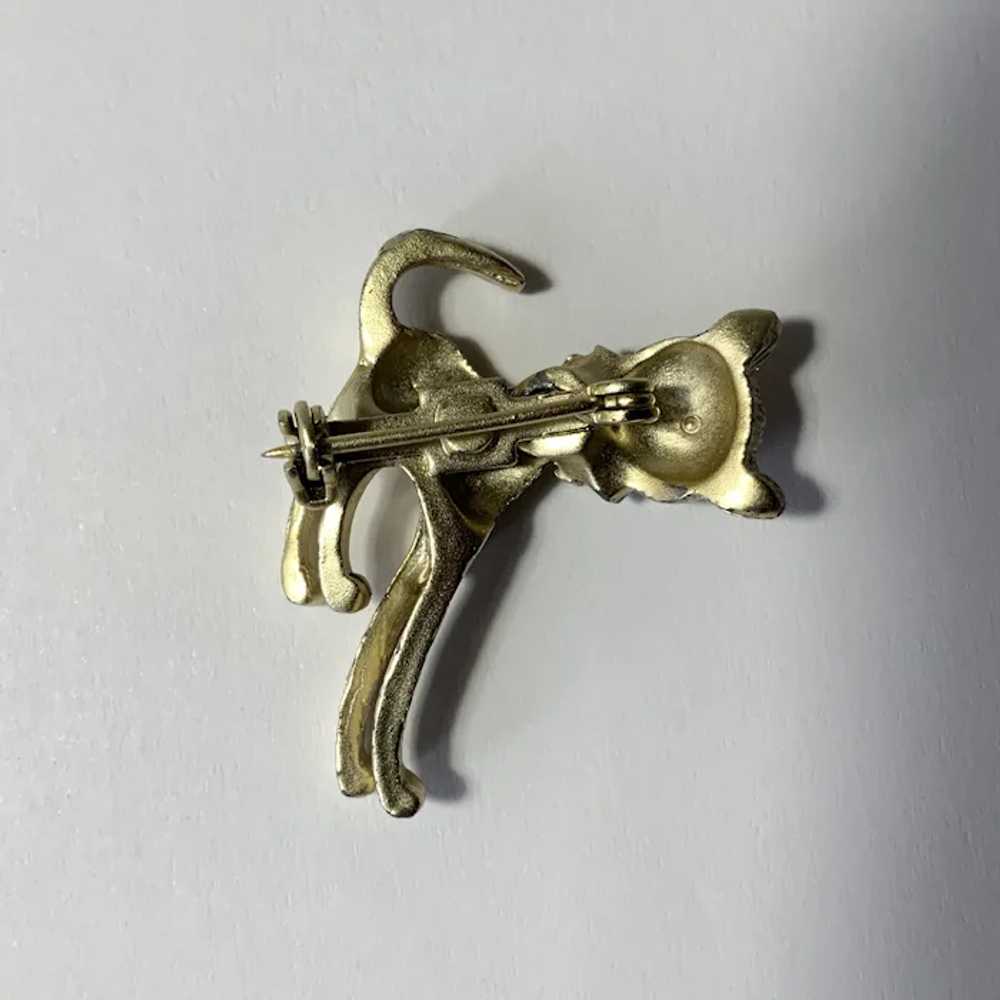 Vintage Cat Pin Brooch Bobble Head Gold Tone Jewe… - image 4