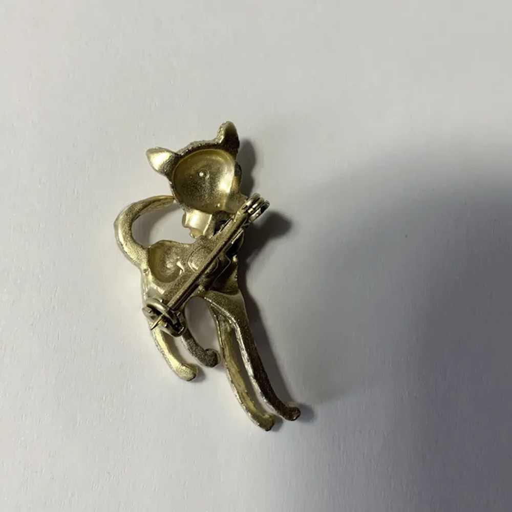 Vintage Cat Pin Brooch Bobble Head Gold Tone Jewe… - image 5