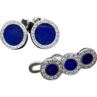 18K White Gold Lapis and Diamond Cufflinks and St… - image 1