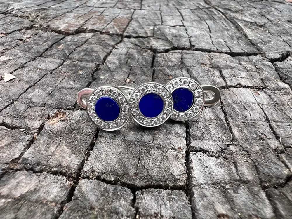 18K White Gold Lapis and Diamond Cufflinks and St… - image 6