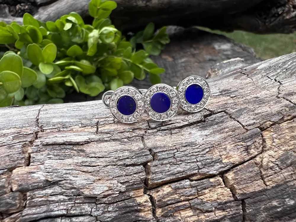 18K White Gold Lapis and Diamond Cufflinks and St… - image 9