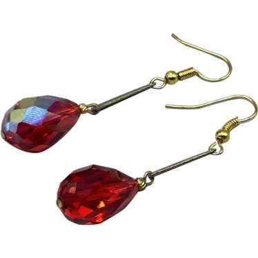 Vintage Red Crystal Drop Earrings Aurora Borealis… - image 1