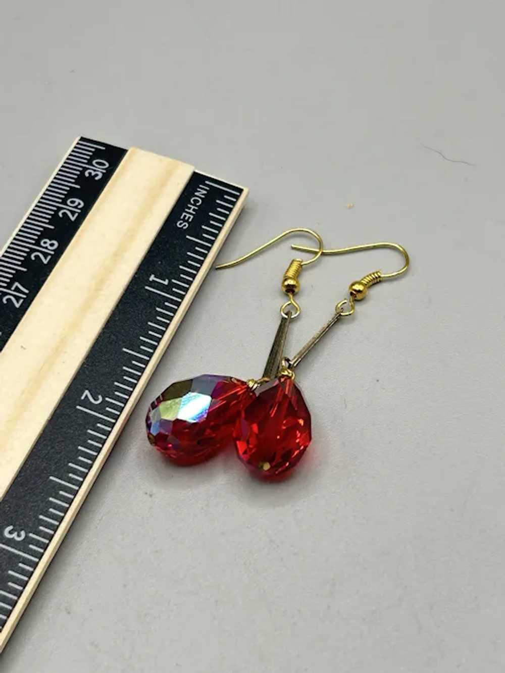 Vintage Red Crystal Drop Earrings Aurora Borealis… - image 5