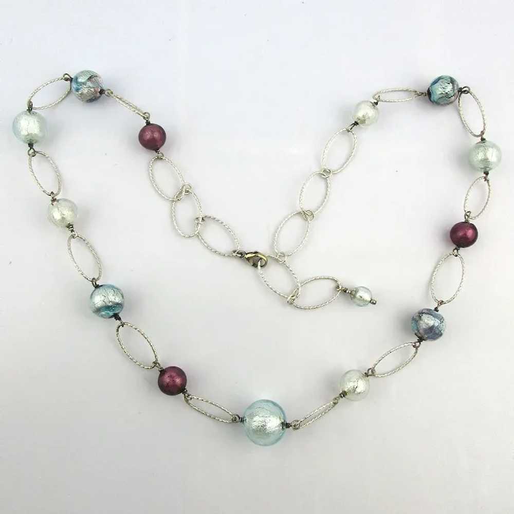 Necklace of Luminescent Beads and 925 Silver Oval… - image 2