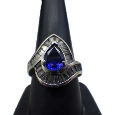 Bold Sapphire Color Crystal Ladies Cocktail Ring, 