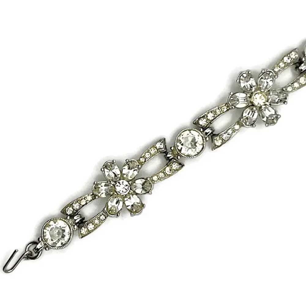 Vintage Silvertone Crystal Rhinestone Flower Moti… - image 4