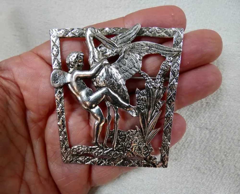 Large Coro Fairy Cherub Angel Stork Bird Brooch P… - image 4