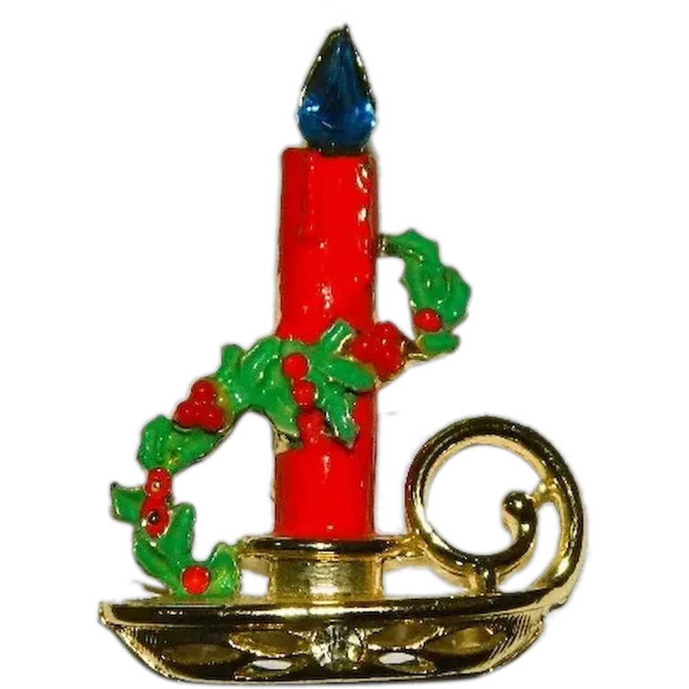 Cheerful Vintage Large Christmas Candle Rhineston… - image 1