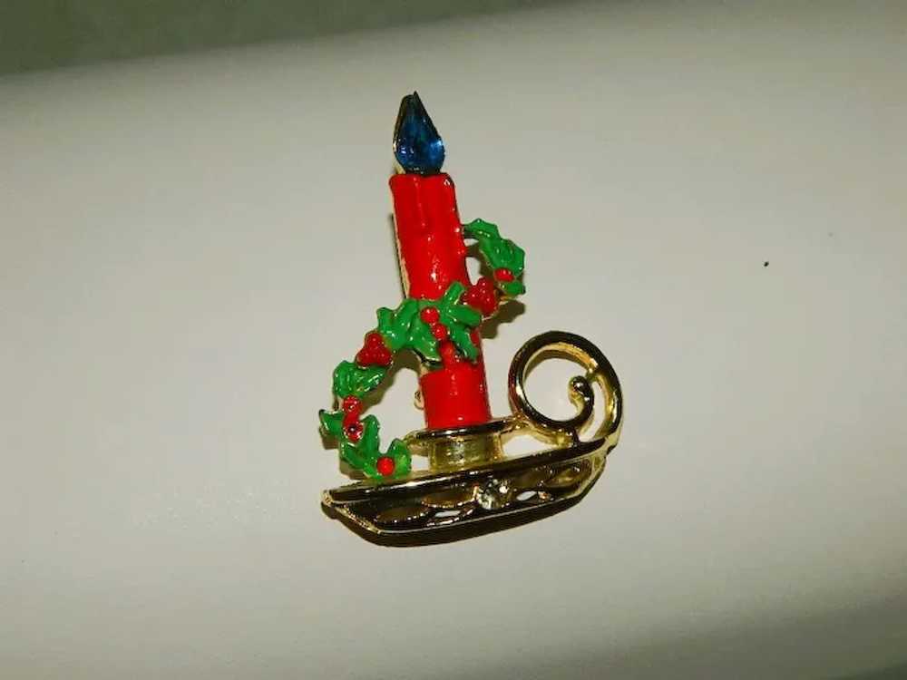 Cheerful Vintage Large Christmas Candle Rhineston… - image 2