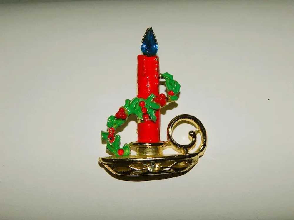 Cheerful Vintage Large Christmas Candle Rhineston… - image 3