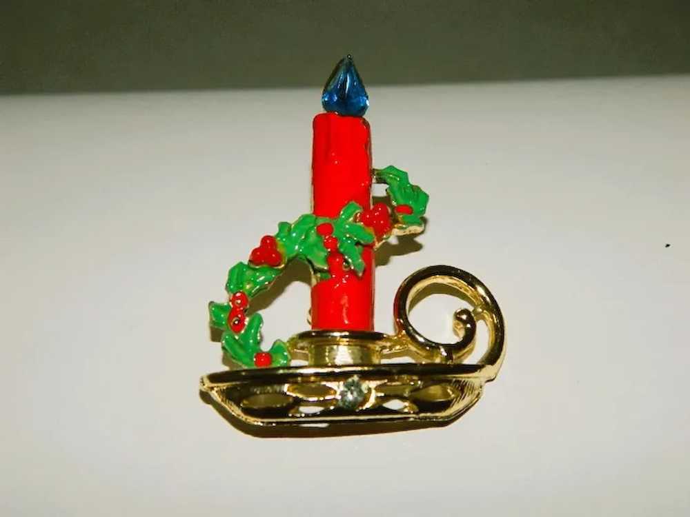 Cheerful Vintage Large Christmas Candle Rhineston… - image 4