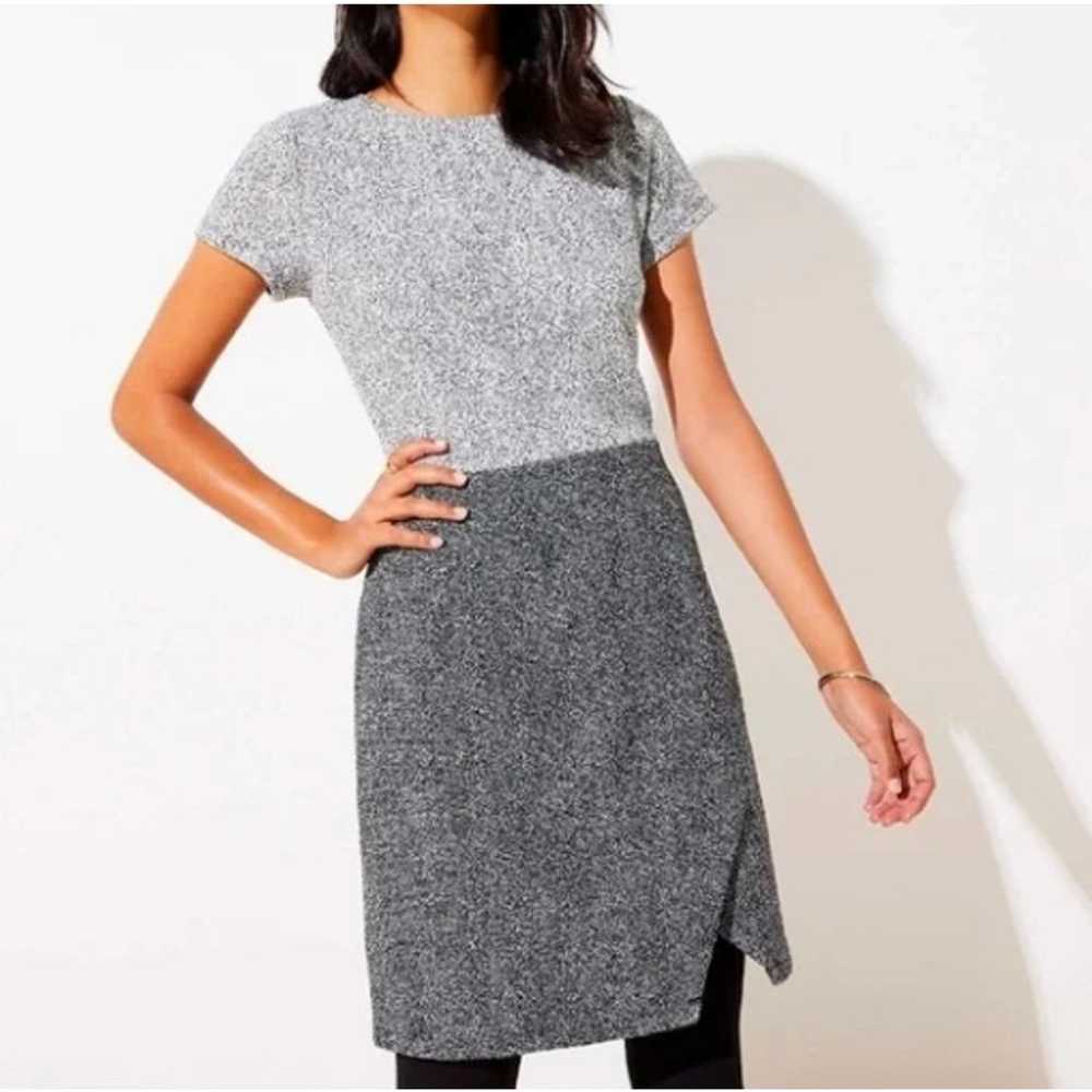 LOFT Speckled Tweed Wrap Sheath Short Sleeve Gray… - image 1