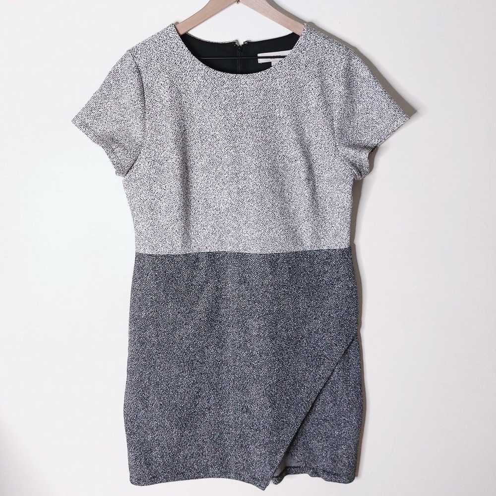 LOFT Speckled Tweed Wrap Sheath Short Sleeve Gray… - image 2