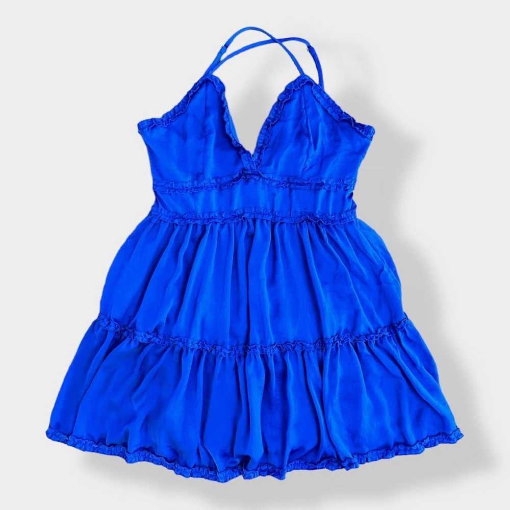 She + Sky Satin Blue tiered ruffled mini dress Si… - image 1