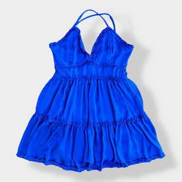 She + Sky Satin Blue tiered ruffled mini dress Si… - image 1