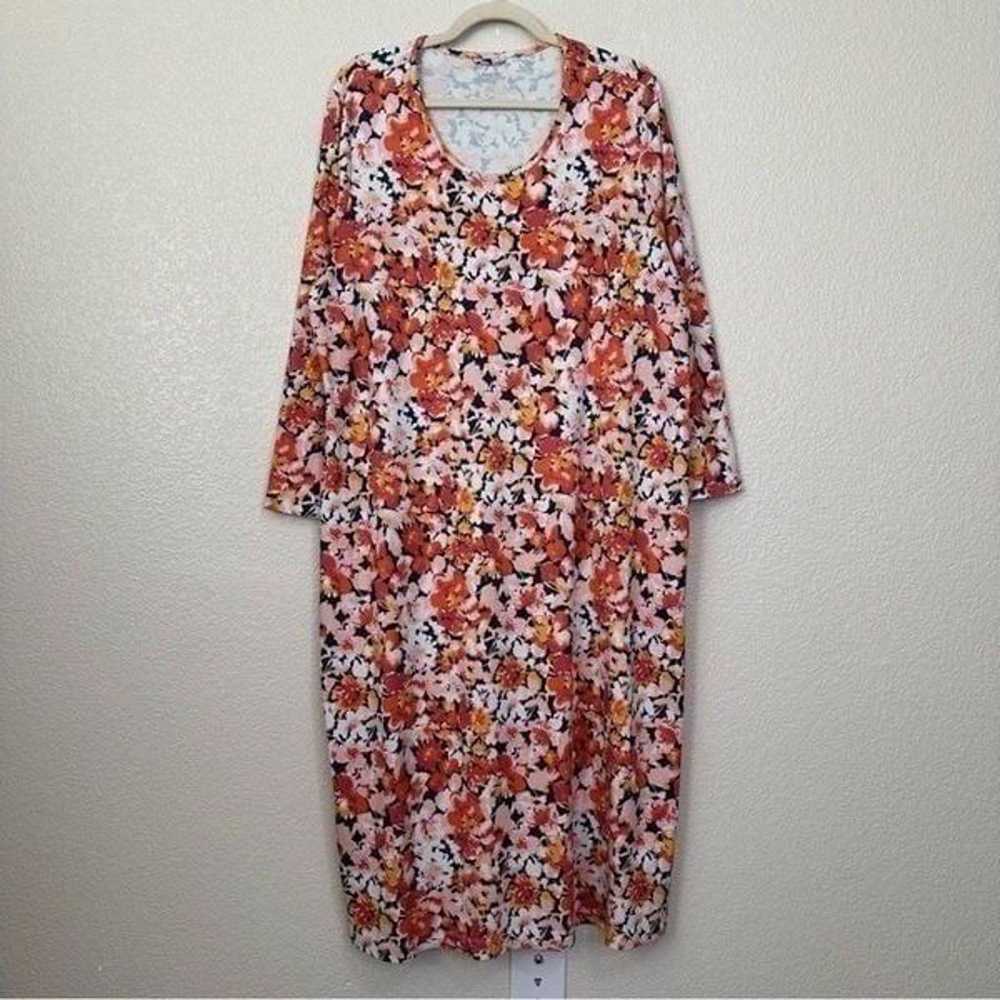 Lands’ End 100% Cotton Floral Long Sleeves Midi D… - image 1