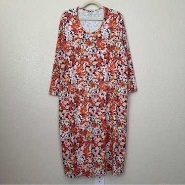 Lands’ End 100% Cotton Floral Long Sleeves Midi Dr