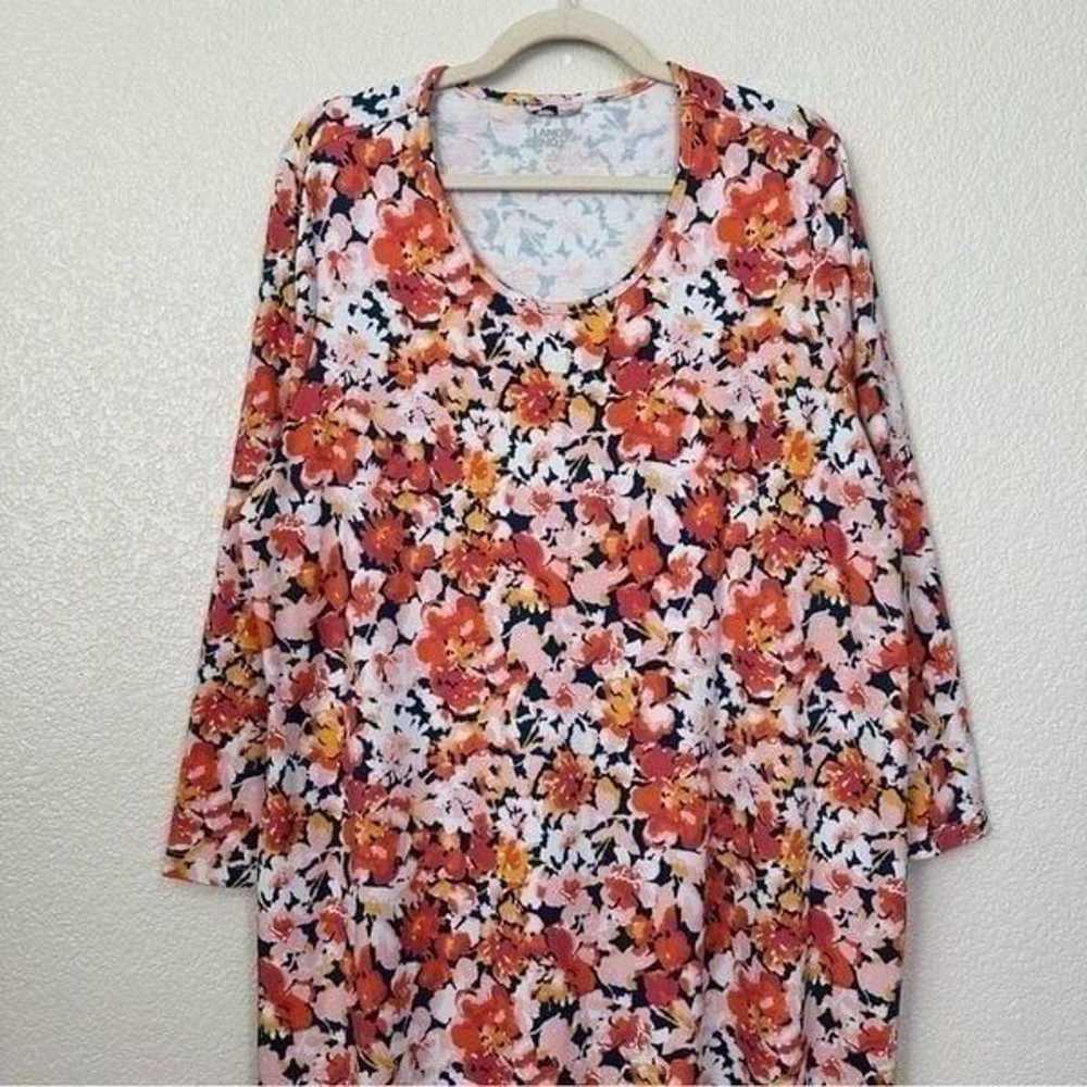 Lands’ End 100% Cotton Floral Long Sleeves Midi D… - image 2