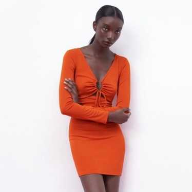 Zara | Orange Long Sleeve Cut Out Mini Dress