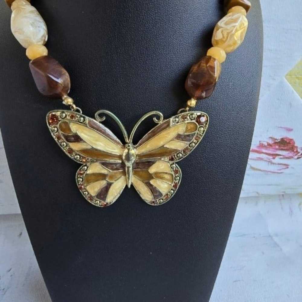 Vintage Joan Rivers Brown Beaded Butterfly Neckla… - image 2