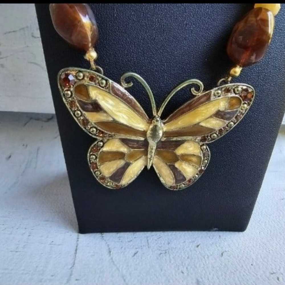 Vintage Joan Rivers Brown Beaded Butterfly Neckla… - image 3