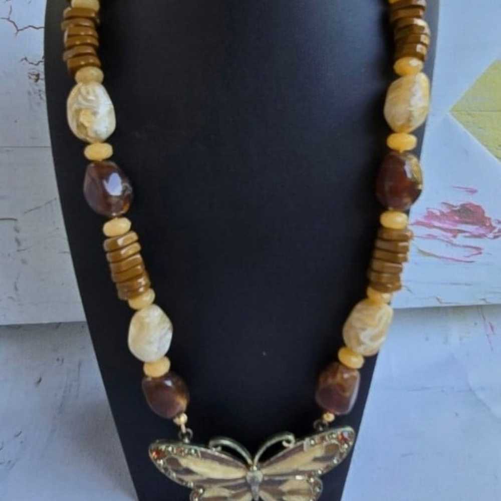 Vintage Joan Rivers Brown Beaded Butterfly Neckla… - image 5