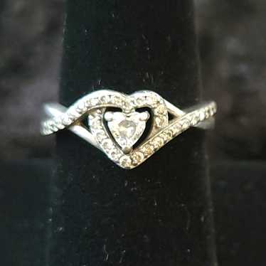 Sterling Silver vintage CZ Heart ring - image 1