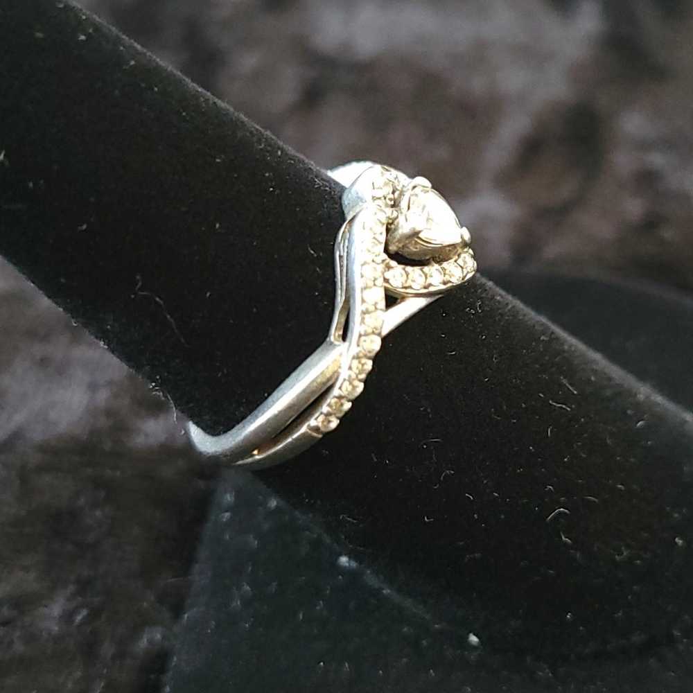 Sterling Silver vintage CZ Heart ring - image 2