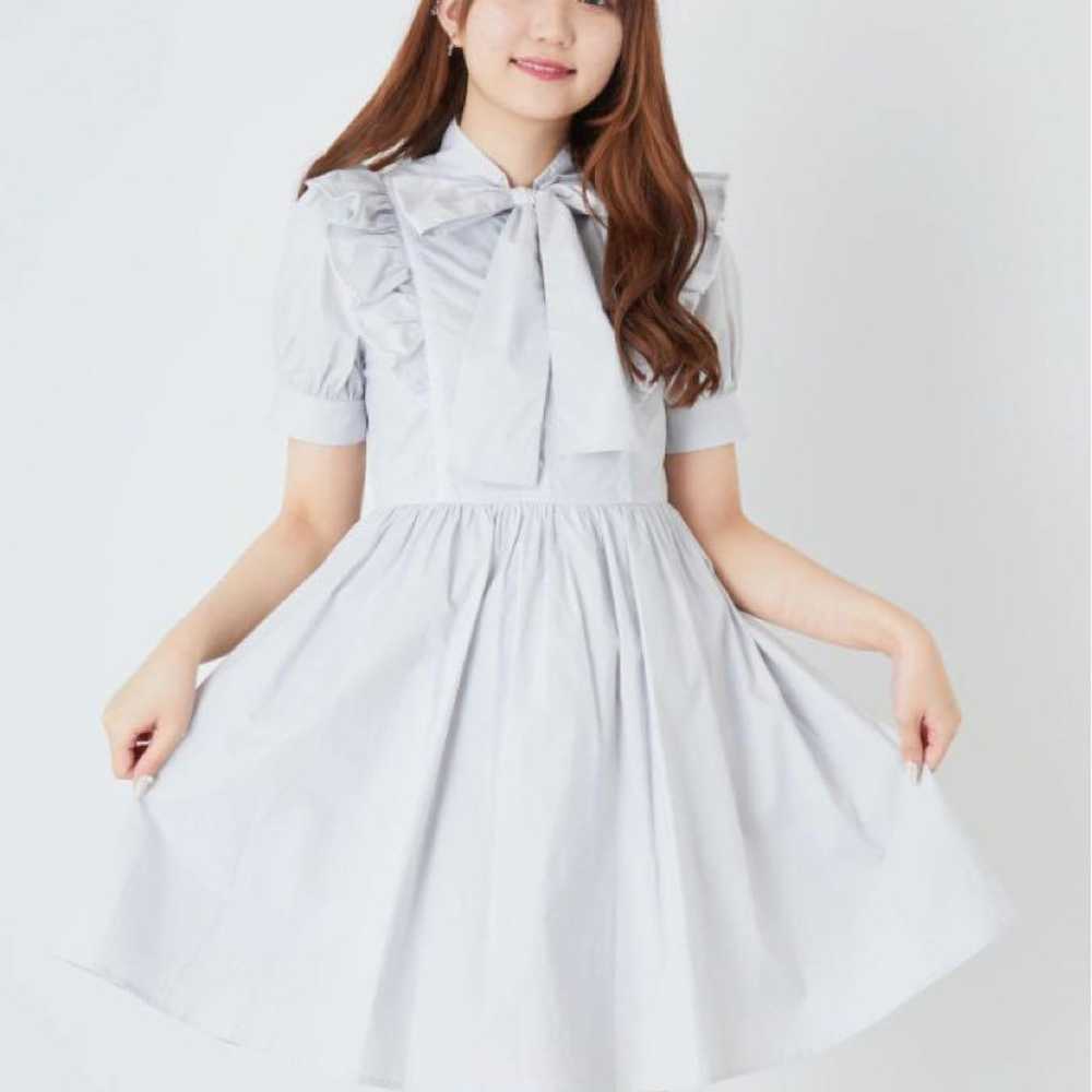 Ank Rouge Ribbon Tie Puff One-piece Dress Blue Li… - image 1