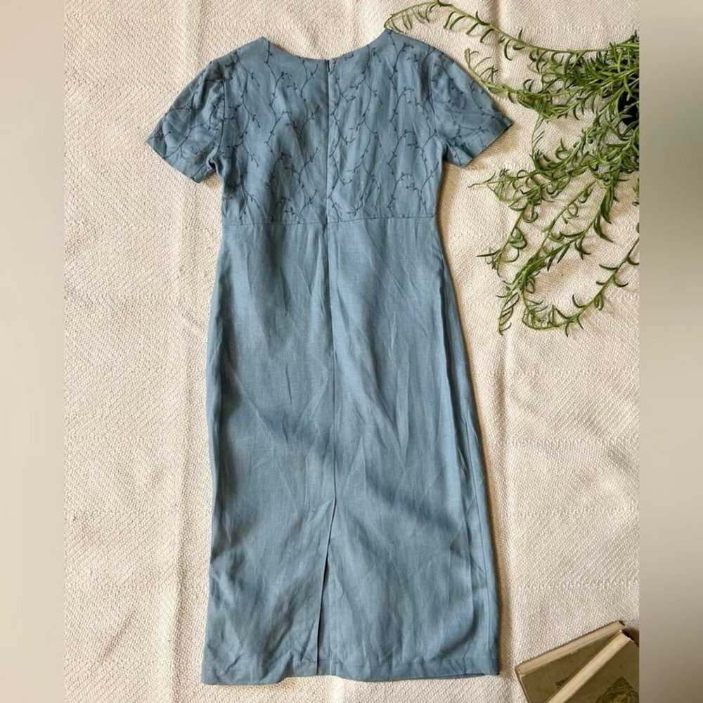 Vintage 90s Embroidered Linen Blue Midi Dress siz… - image 5