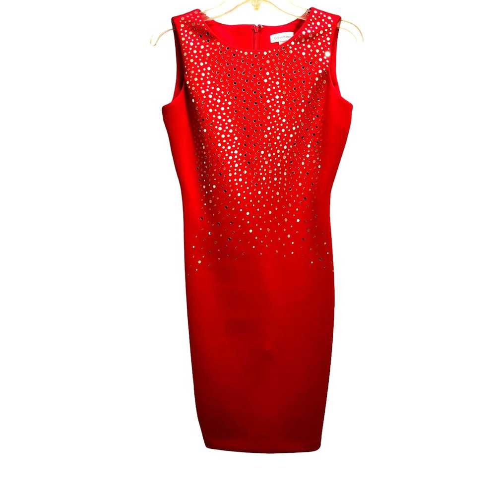 Calvin Klein Red Mirror Embellished  Sheath Dress - image 1