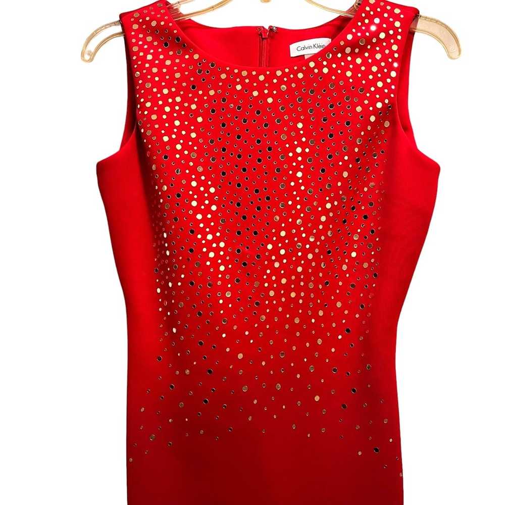 Calvin Klein Red Mirror Embellished  Sheath Dress - image 2