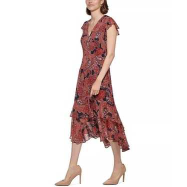 Tommy Hilfiger Ruffle Trimmed Dress Paisley Red B… - image 1