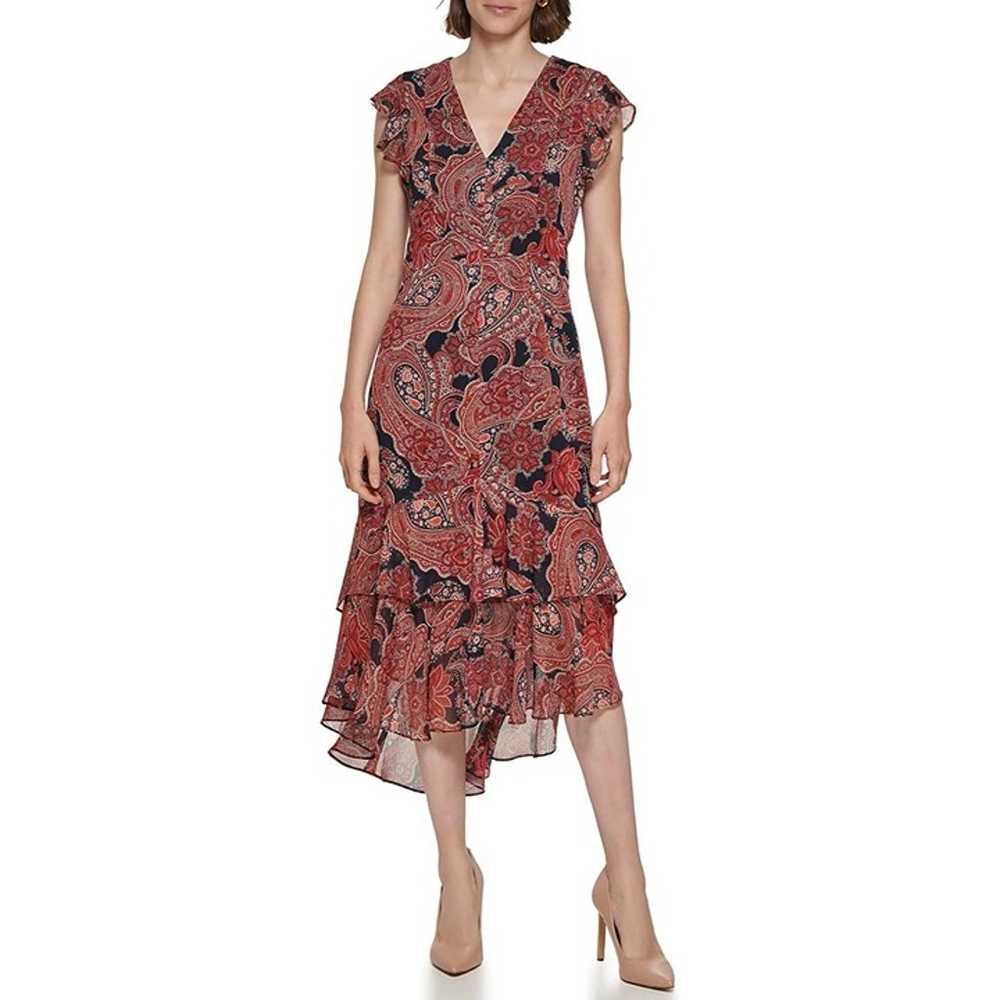 Tommy Hilfiger Ruffle Trimmed Dress Paisley Red B… - image 2