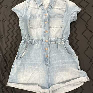 Women’s size large celebrity pink Jean romper - image 1