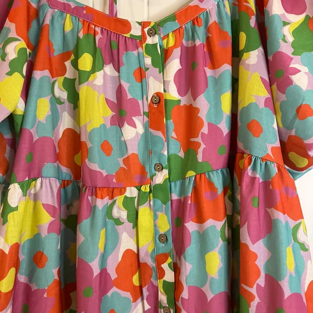 Peach Love Vibrant Floral Puff Sleeve Dress - image 2