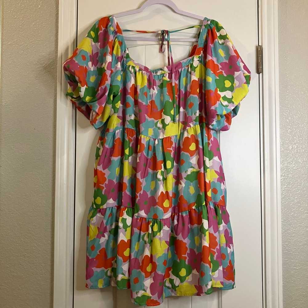 Peach Love Vibrant Floral Puff Sleeve Dress - image 7