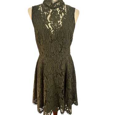 Keepsake Olive Green Eyelash Lace Mock-neck Backle