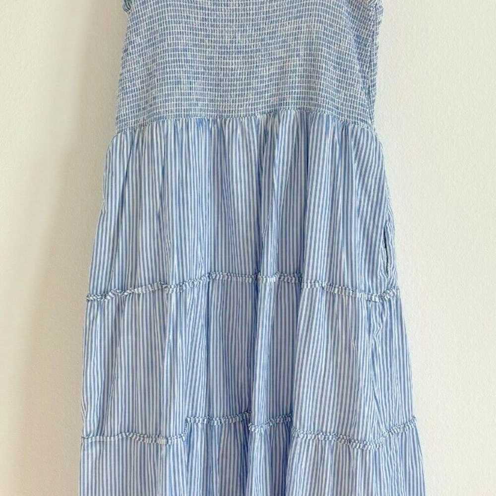 J. Crew Smocked Tiered Navy White Striped Midi Dr… - image 3