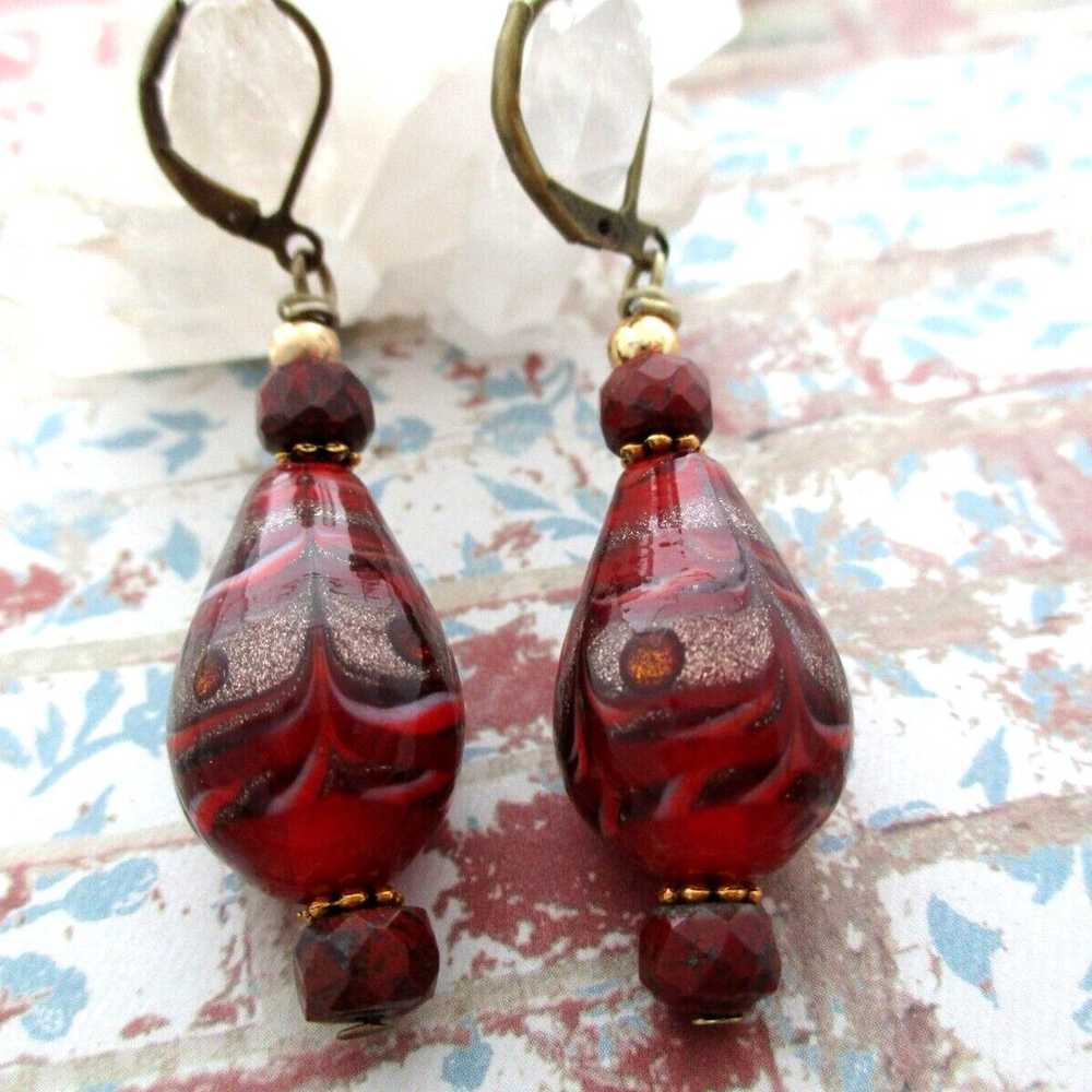 Vintage Murano Venetian Glass Red Jasper Teardrop… - image 1