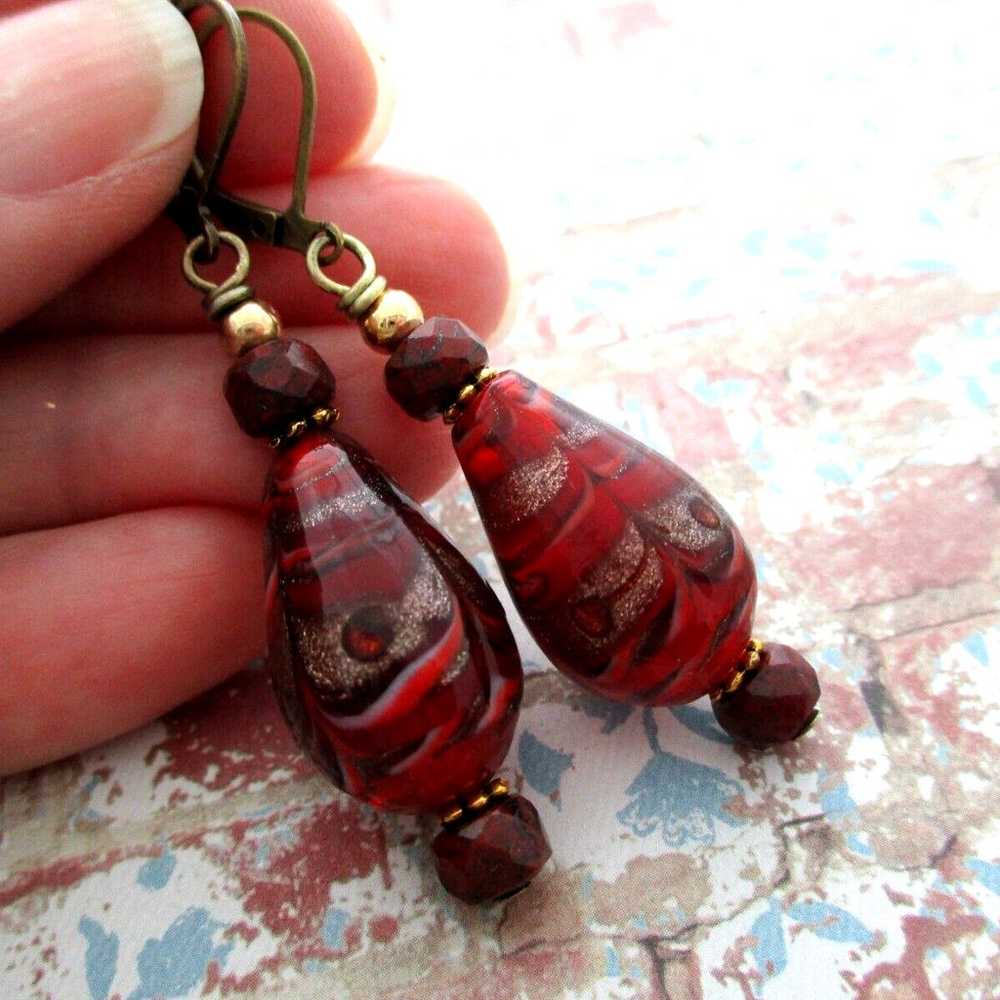 Vintage Murano Venetian Glass Red Jasper Teardrop… - image 2