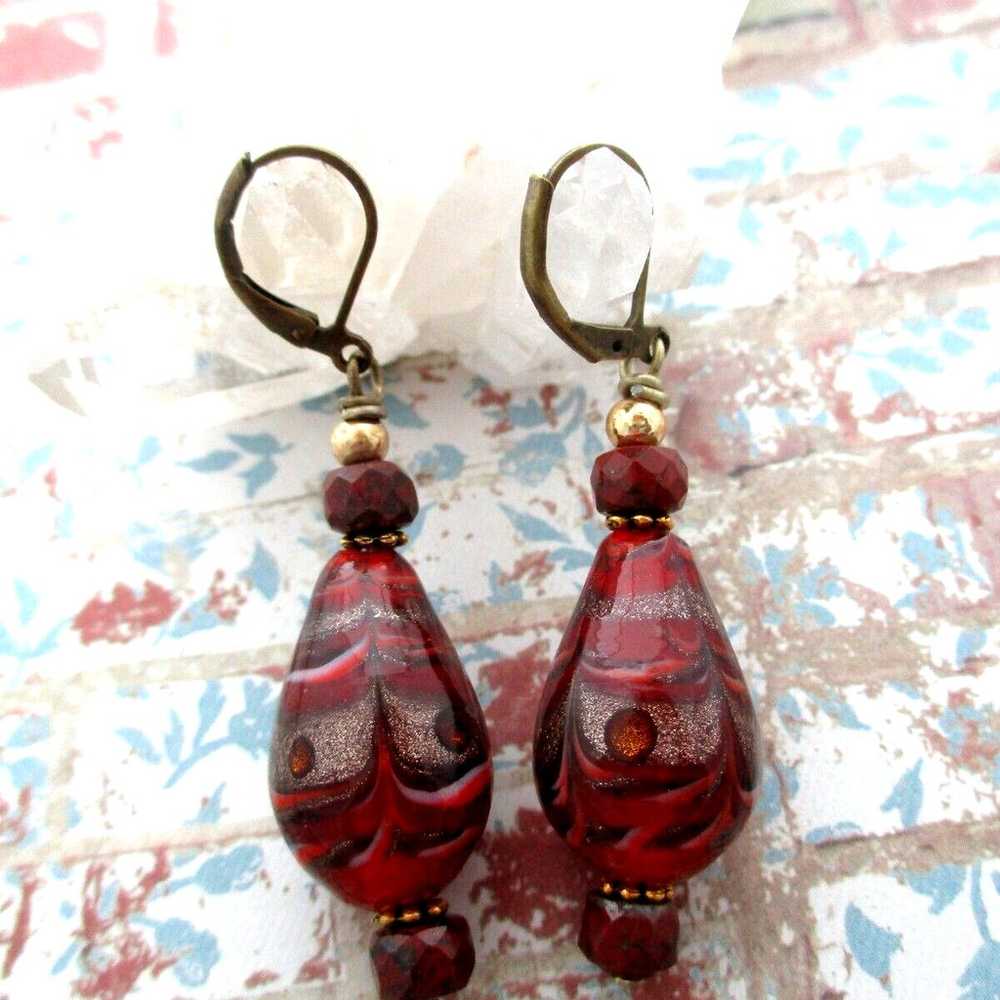 Vintage Murano Venetian Glass Red Jasper Teardrop… - image 3