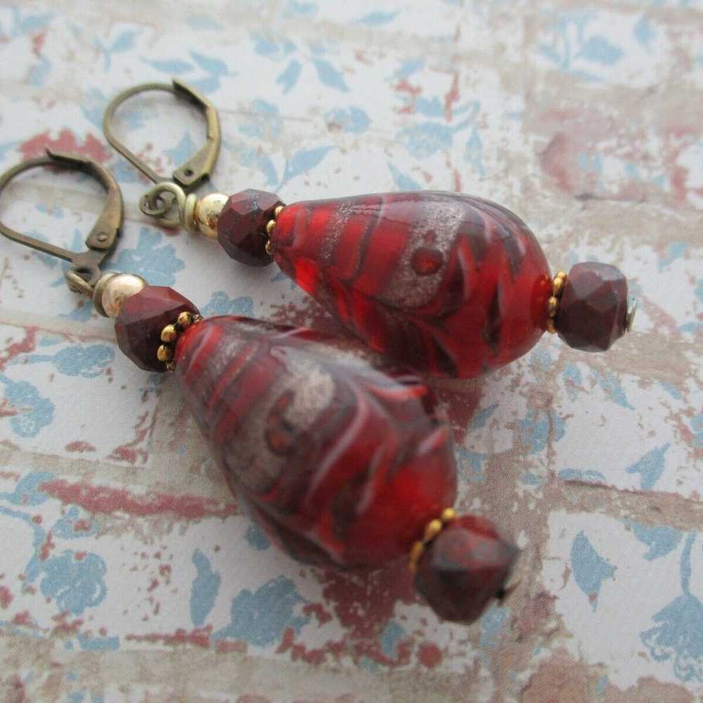 Vintage Murano Venetian Glass Red Jasper Teardrop… - image 4