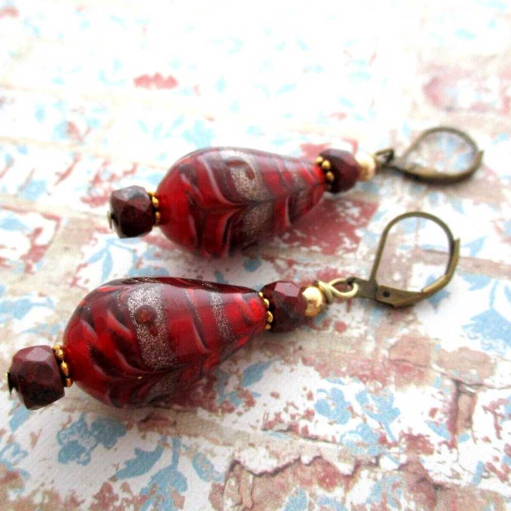 Vintage Murano Venetian Glass Red Jasper Teardrop… - image 5