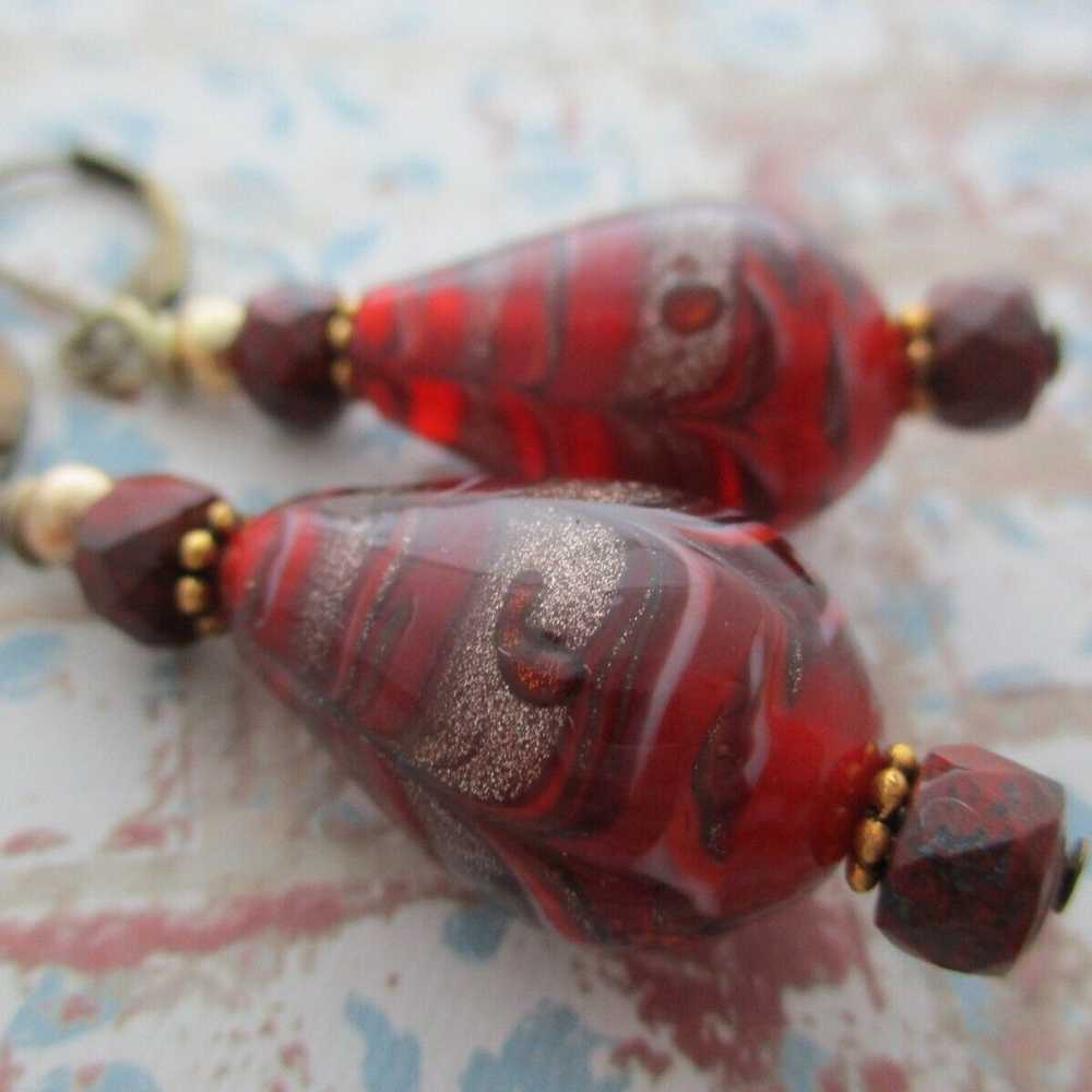 Vintage Murano Venetian Glass Red Jasper Teardrop… - image 6