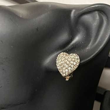 Graziano Pave Rhinestone Clip Heart Earrings