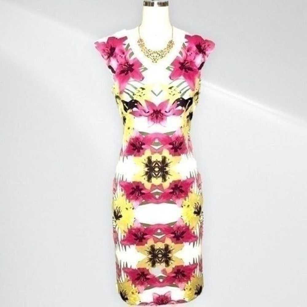 Inc. Pink White & Green Floral Scuba Sheath Dress… - image 1